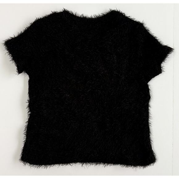 Zara Trafaluc faux fur black fuzzy tee shirt crop top short sleeve M - Picture 2 of 6